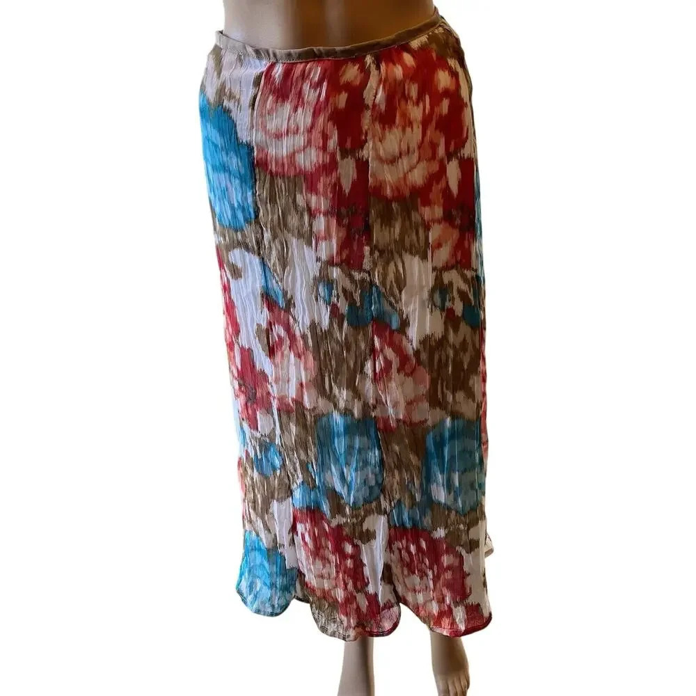 Cj Banks Multicolor Chiffon Lined Midi Skirt 1/4 Zip Cottagecore Lady 20W Fairy